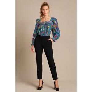 MSRP $129 Nicole Miller Floral Blouse + Nordstrom Trousers Set Size M QUICKSHIP